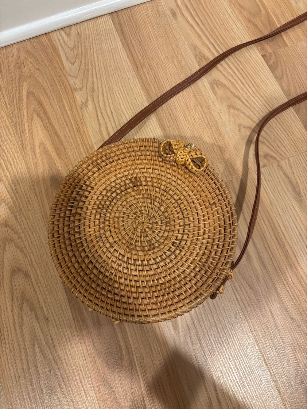 Amazon Woven Round Crossbody Bag - Brown